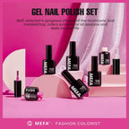 Close up of Mefa gel nail polish bottle collection