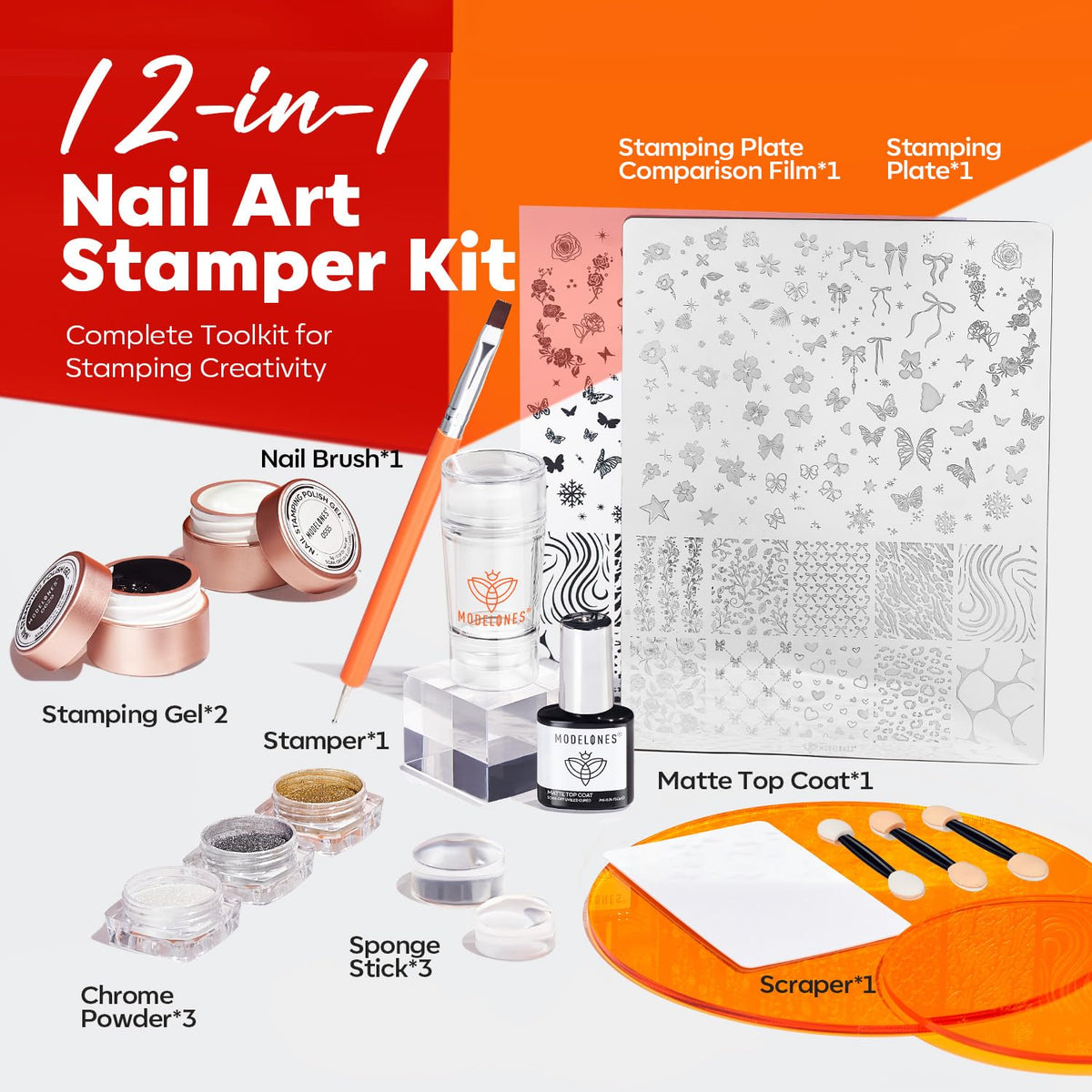 Stainless steel nail stamping plates with intricate floral and geometric designs