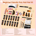 Close up of Rosalind poly gel shades and nail extension tools
