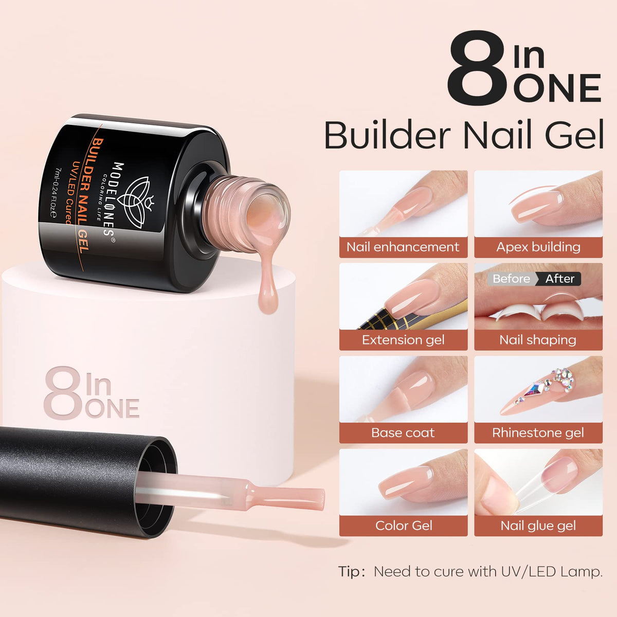 Close up of Modelones builder gel brush and consistency