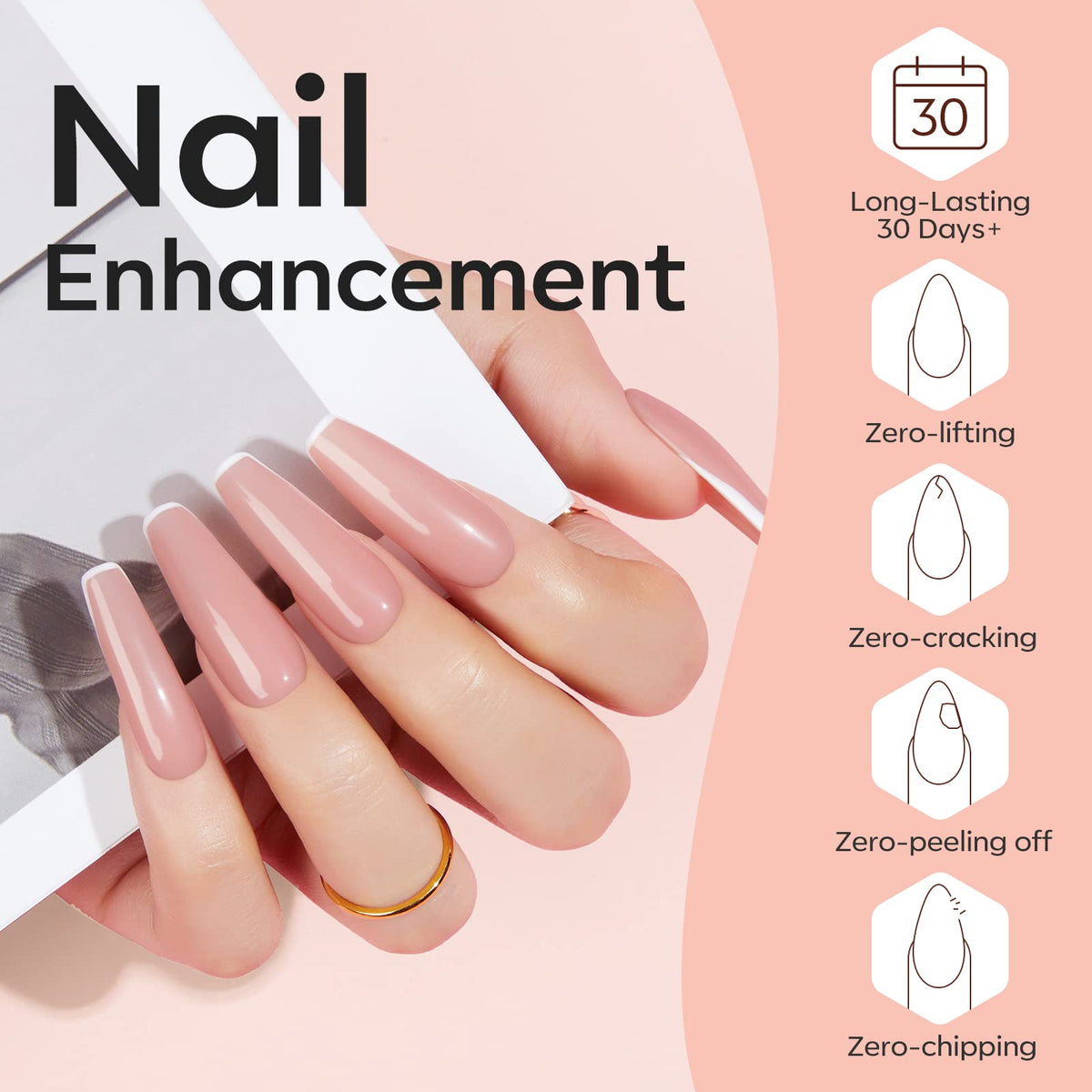 Swatch of Modelones neutral builder gel shades on nail tips