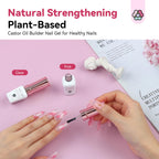Clear pink builder gel swatched on nails for thickness