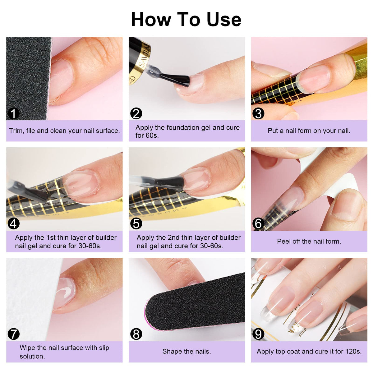 Nail art decoration using Saviland 5-in-1 builder gel adhesive