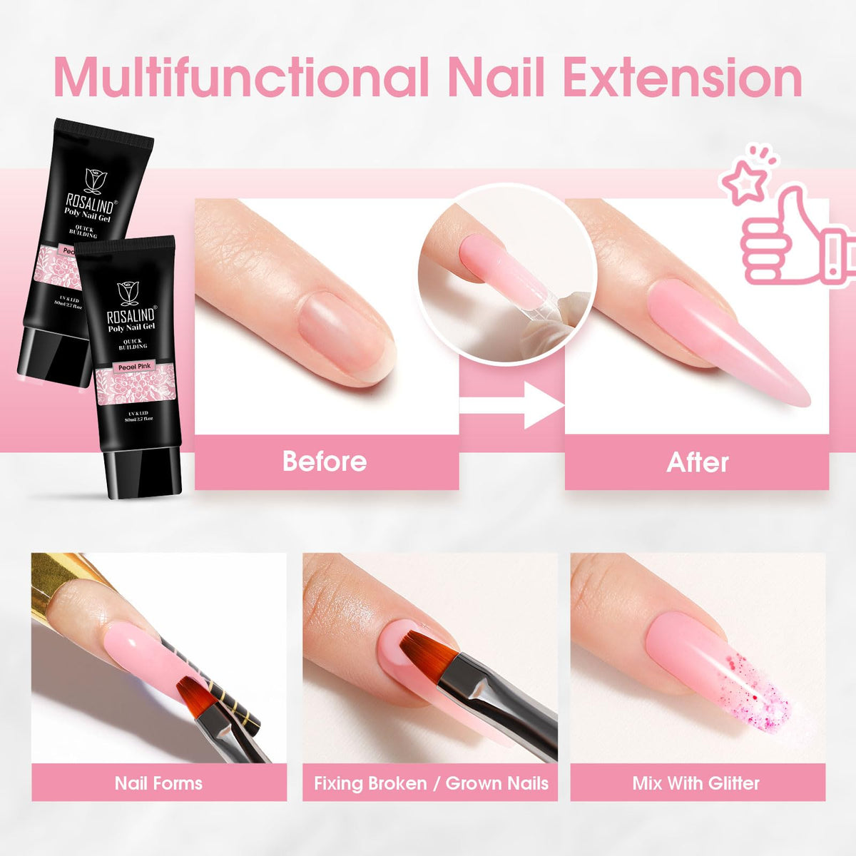 Close up of pearl pink finish on manicured nails