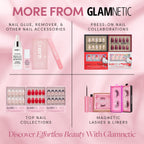 Authentic Glamnetic UV gel top coat product details and liquid texture visual