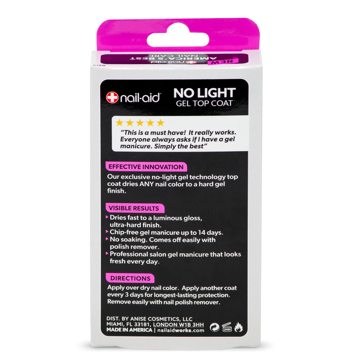 Nail-Aid clear gel top coat bottle showing ingredients and instructions on the back label