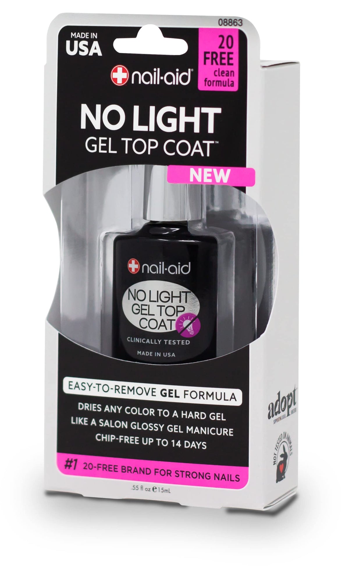 Nail-Aid long wearing chip resistant gel top coat packaging displayed on a clean vanity surface