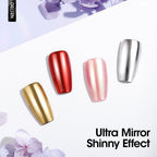 Holographic and metallic nail art samples sealed perfectly with professional soak off gel.