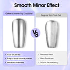Long lasting chip resistant manicured hand showing off shiny silver mirror effect nails.