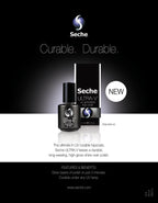Seche Ultra-V top coat product packaging showing instructions for UV lamp curing
