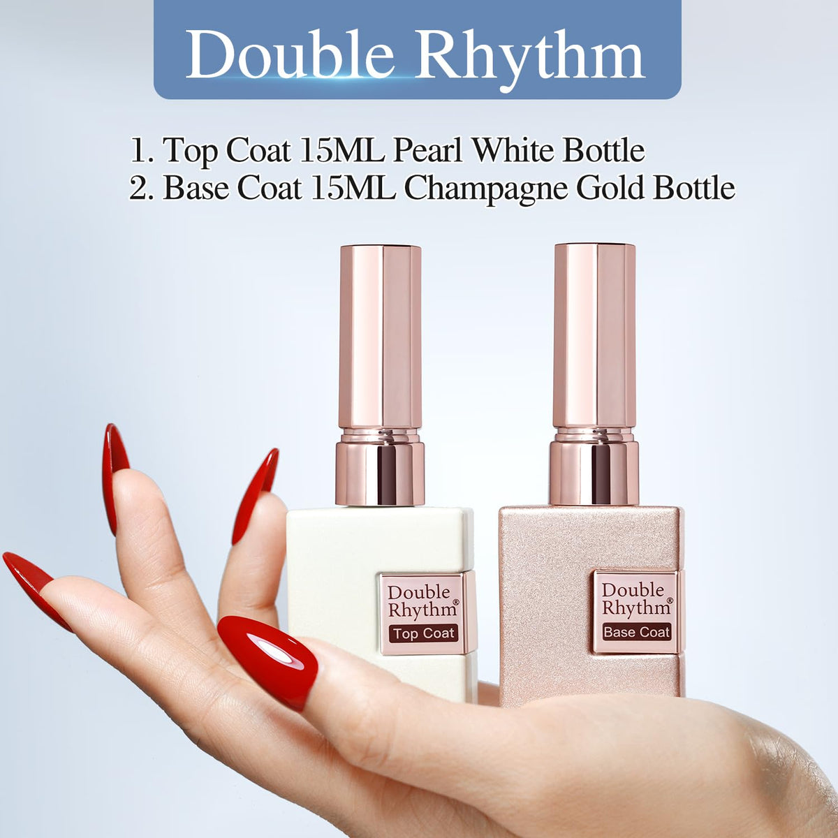Textured view of Double Rhythm 15ml gel nail polish bottles