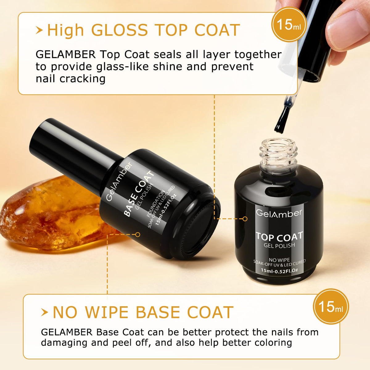 Hamprico acid free primer bottle demonstrating the precision applicator brush for optimal nail plate bonding