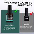 LOUINSTIC non corrosive nail primer applied to natural nail plate surface