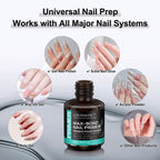 LOUINSTIC nail primer showing the application brush and low odor liquid texture