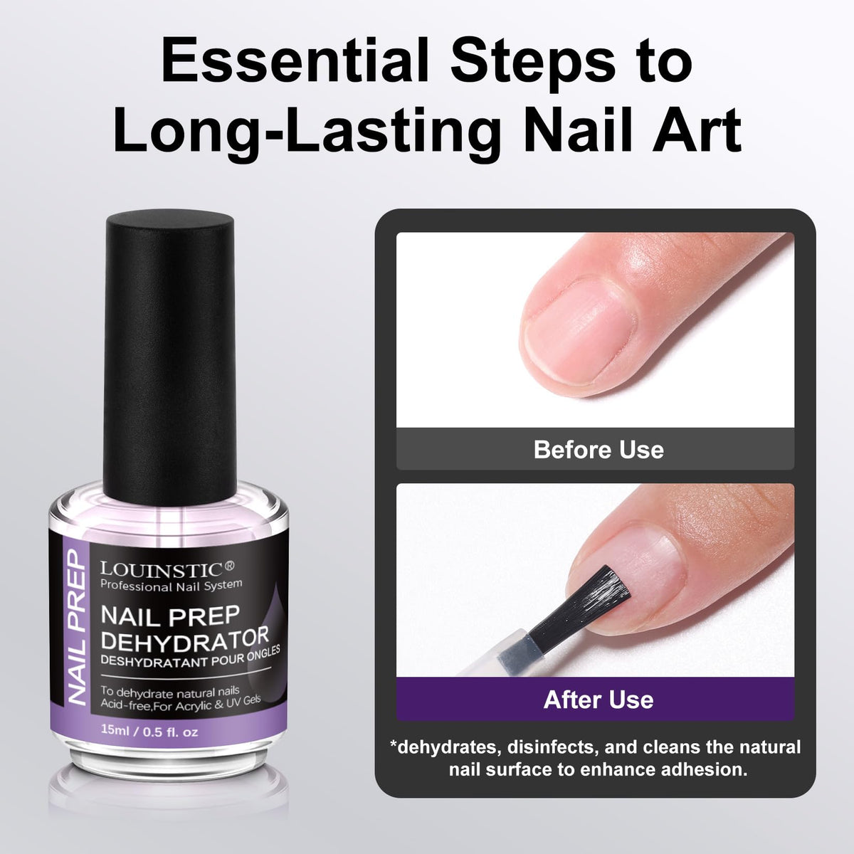 Close up of Louinstic nail prep solution bottle
