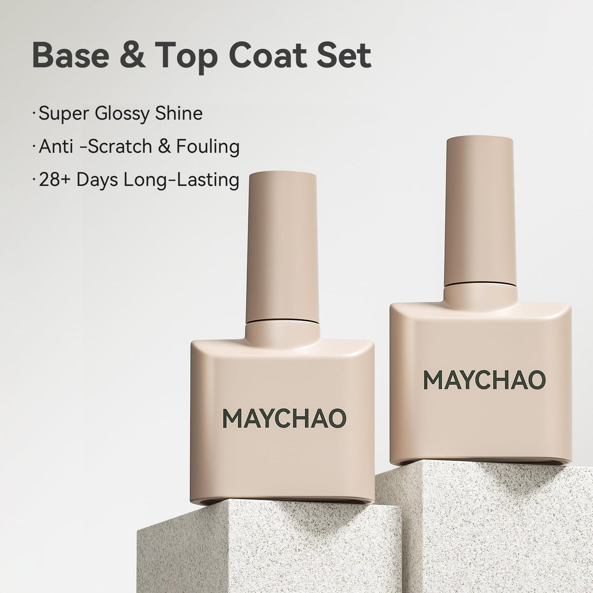 MAYCHAO 15ml gel base coat bottle showing the smooth brush applicator and thick clear formula