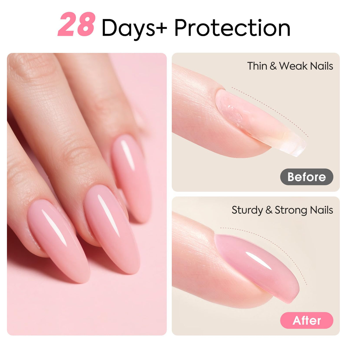 Thick self leveling rubber base coat gel being applied onto a natural nail