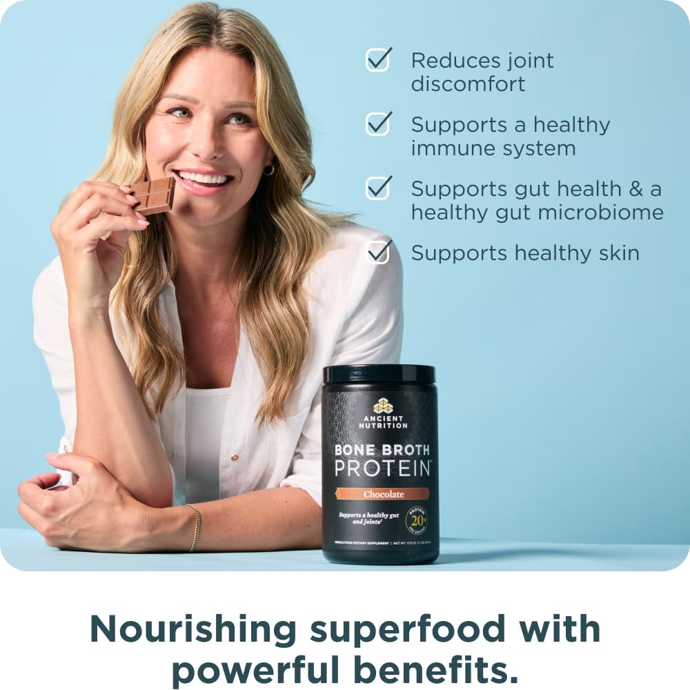 Natural chocolate protein powder with amino acids and glucosamine for adults