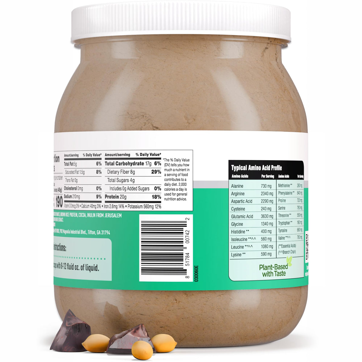 Dairy free protein powder with prebiotic fiber for gut health wellness