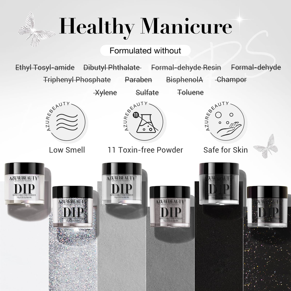 Azurebeauty DIY manicure set including grey and black powder jars.