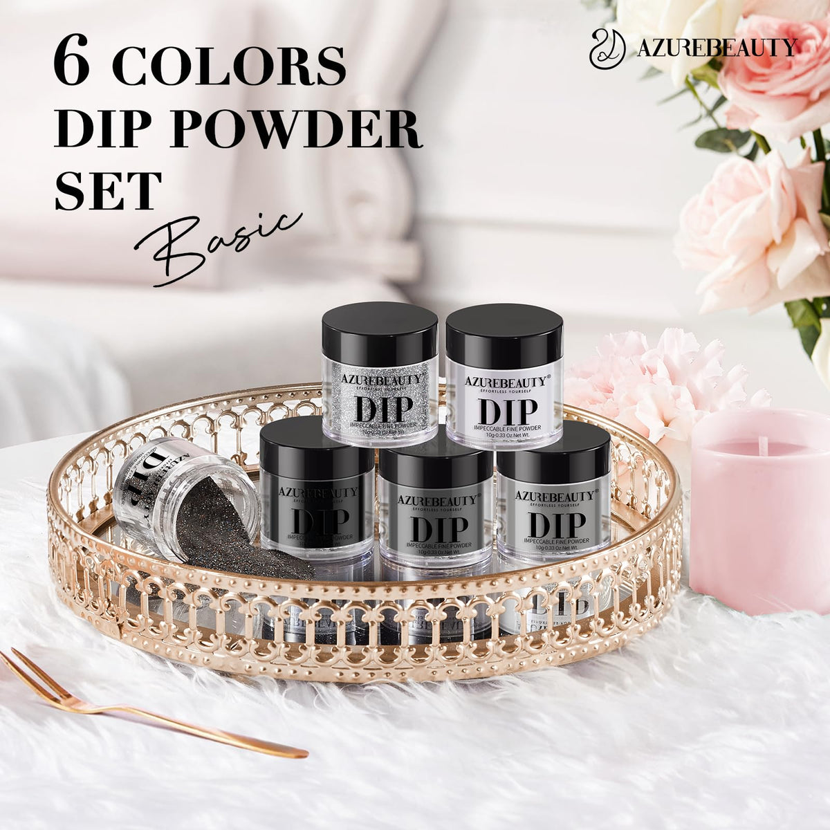 Professional nail art created with Azurebeauty dip powder kit.