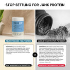 Close up of TrueFit grass-fed whey protein label highlighting non-GMO status.