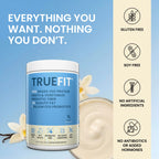 Vanilla flavored TrueFit meal replacement shake for post-workout recovery.