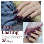 Professional manicure using wine red glitter dip powder
