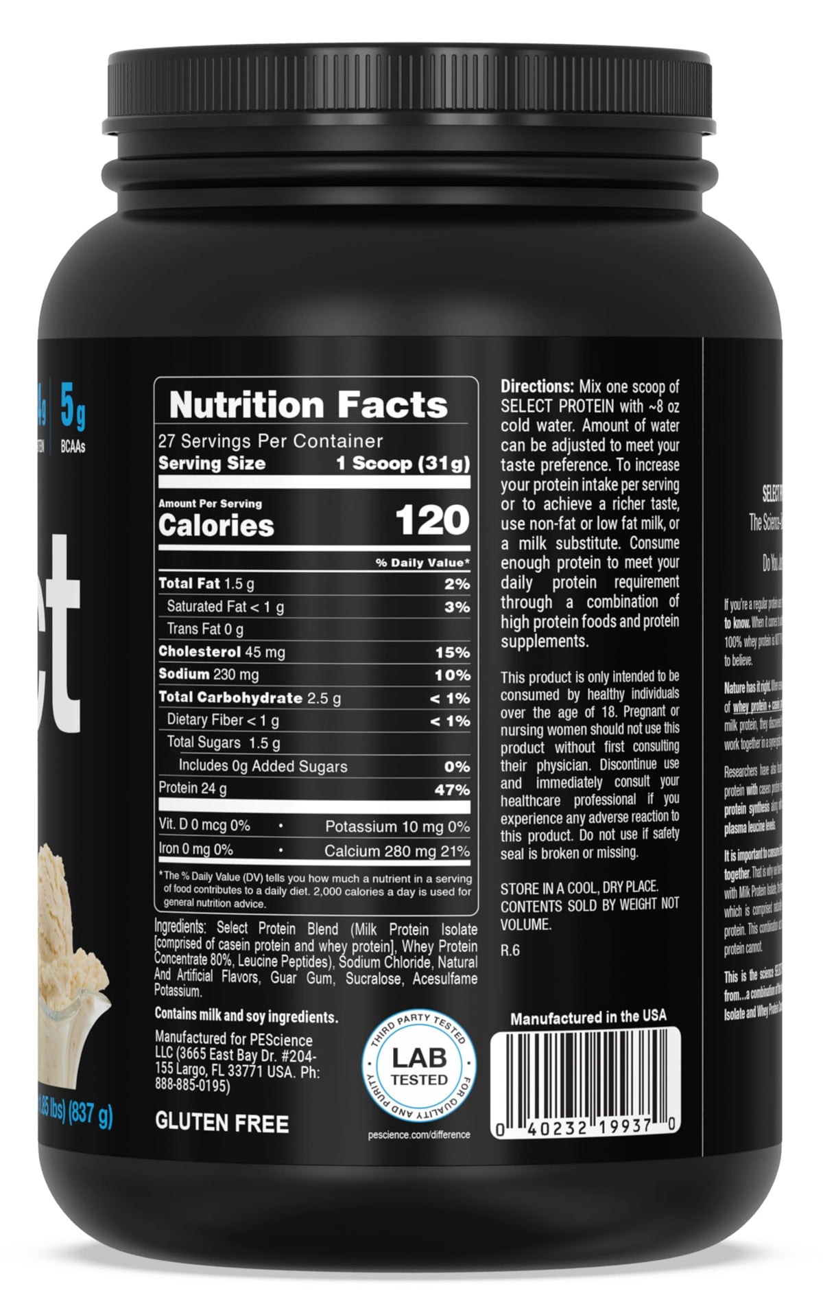 PEScience Select Protein Powder Gourmet Vanilla whey and casein blend mix