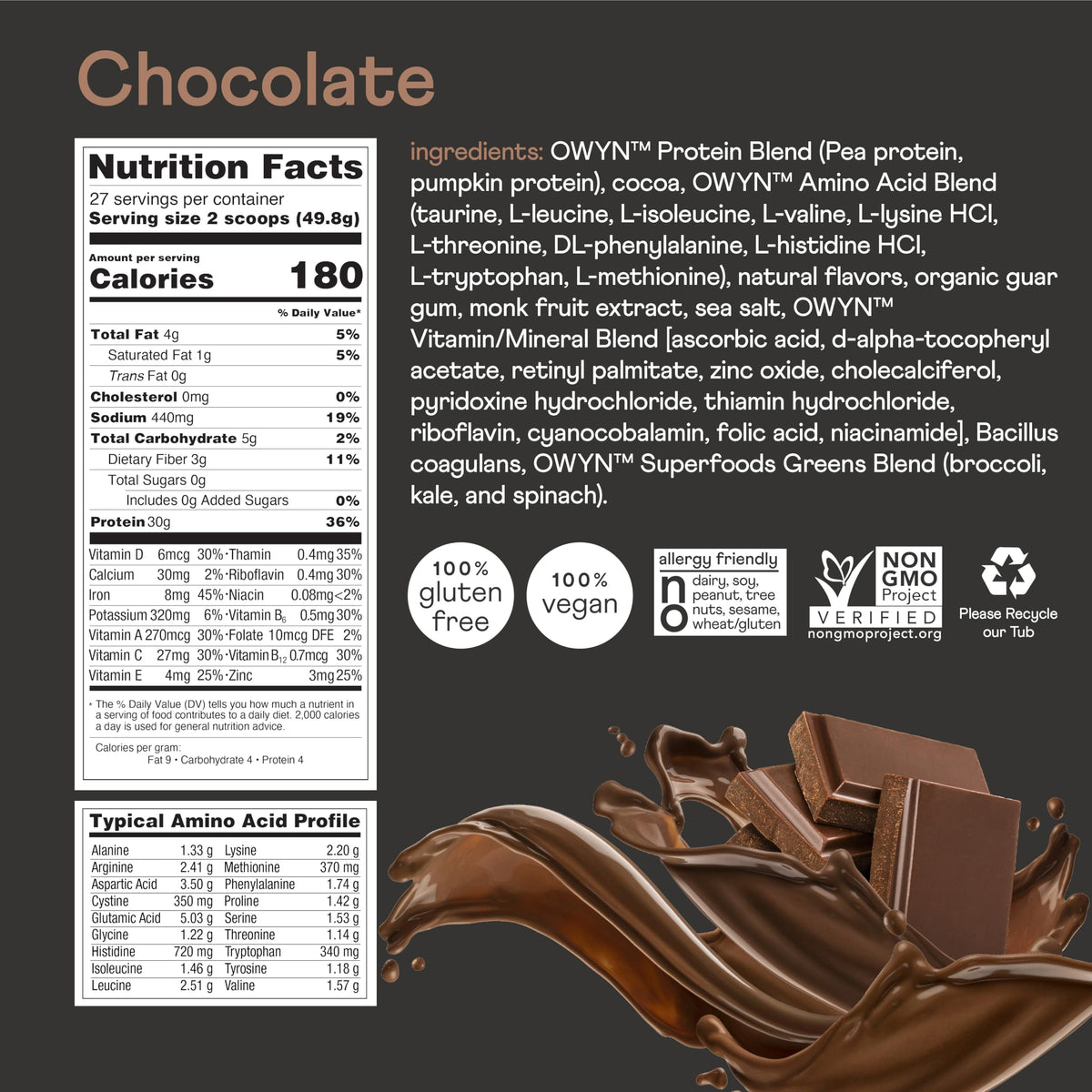 Chocolate plant protein powder for vegan diet and athletic performance
