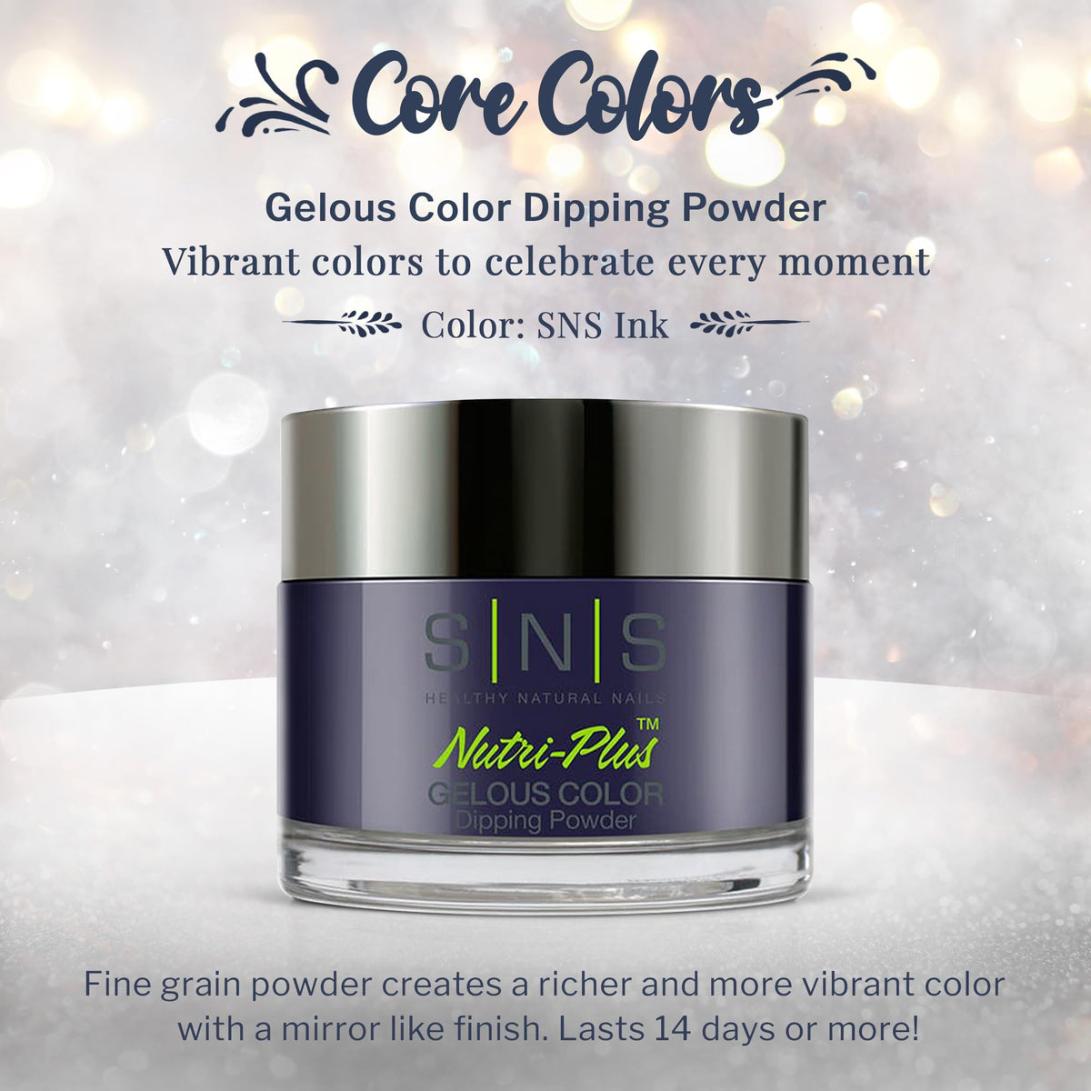SNS Ink blue dip powder texture and color swatch