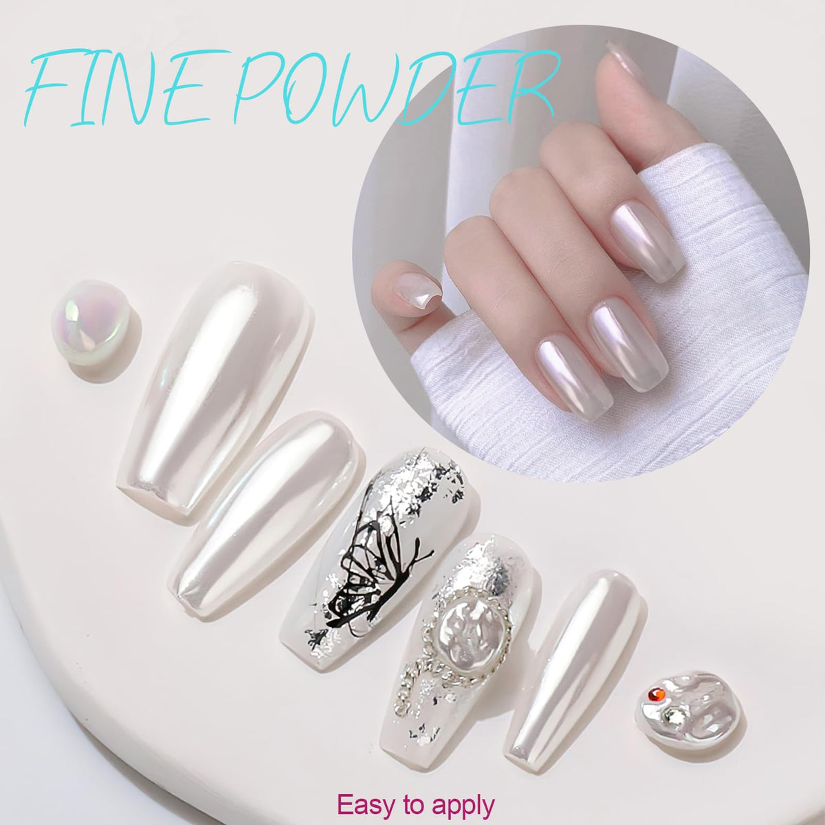 Top view of 16 piece chrome nail powder set