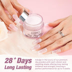 Close up view of pink manicure dipping powder texture