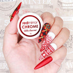 Close up of lipstick red chrome nail art powder