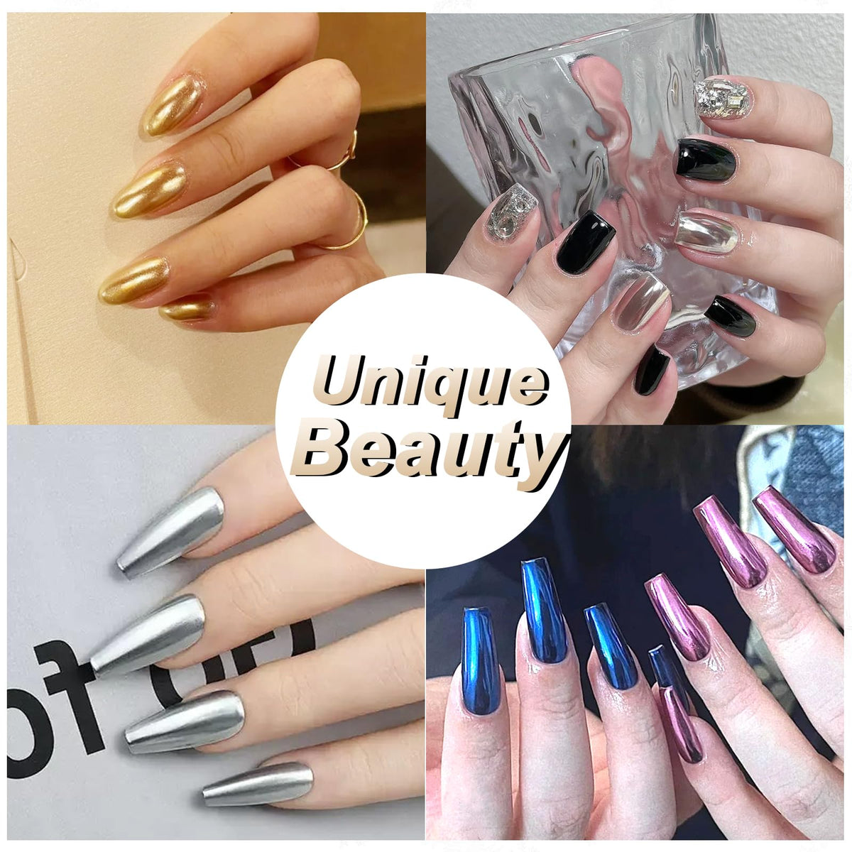 Allstarry gold chrome powder packaging and contents display