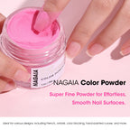 Model showing dark cabernet red nails with Nagaia powder
