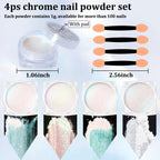 Close up of Siusio chrome nail powder jars showing iridescent pigment textures