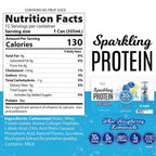 Genius Gourmet 30g protein sparkling water blue raspberry lemonade nutritional label showing zero sugar