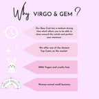 Virgo and Gem vegan nine free dip base activator and top coat bottles arranged sequentially