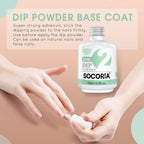 SOCORIA non toxic resin based base coat liquid bottle displaying product details