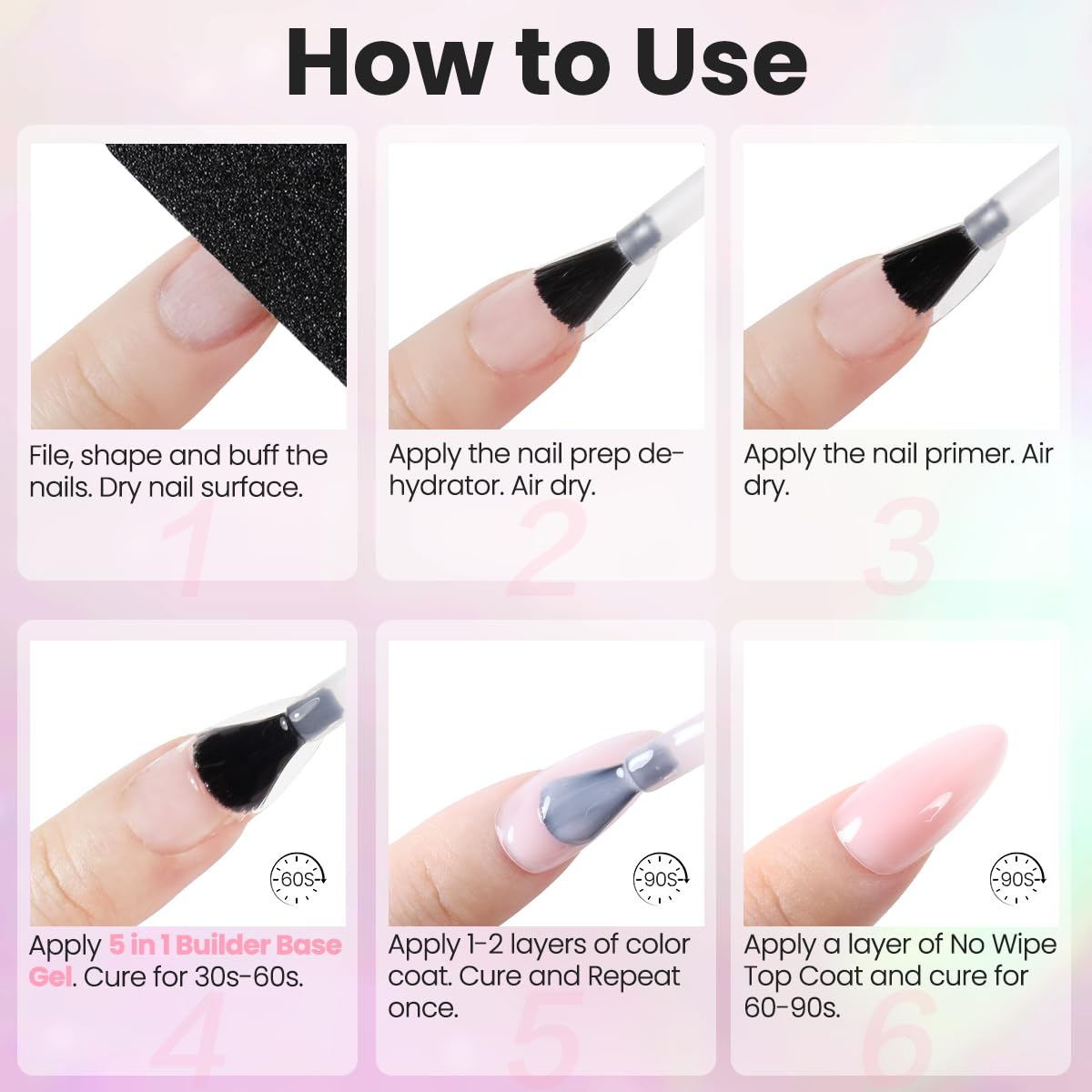 Instructions visualization for Lavender Violets nail blooming gel