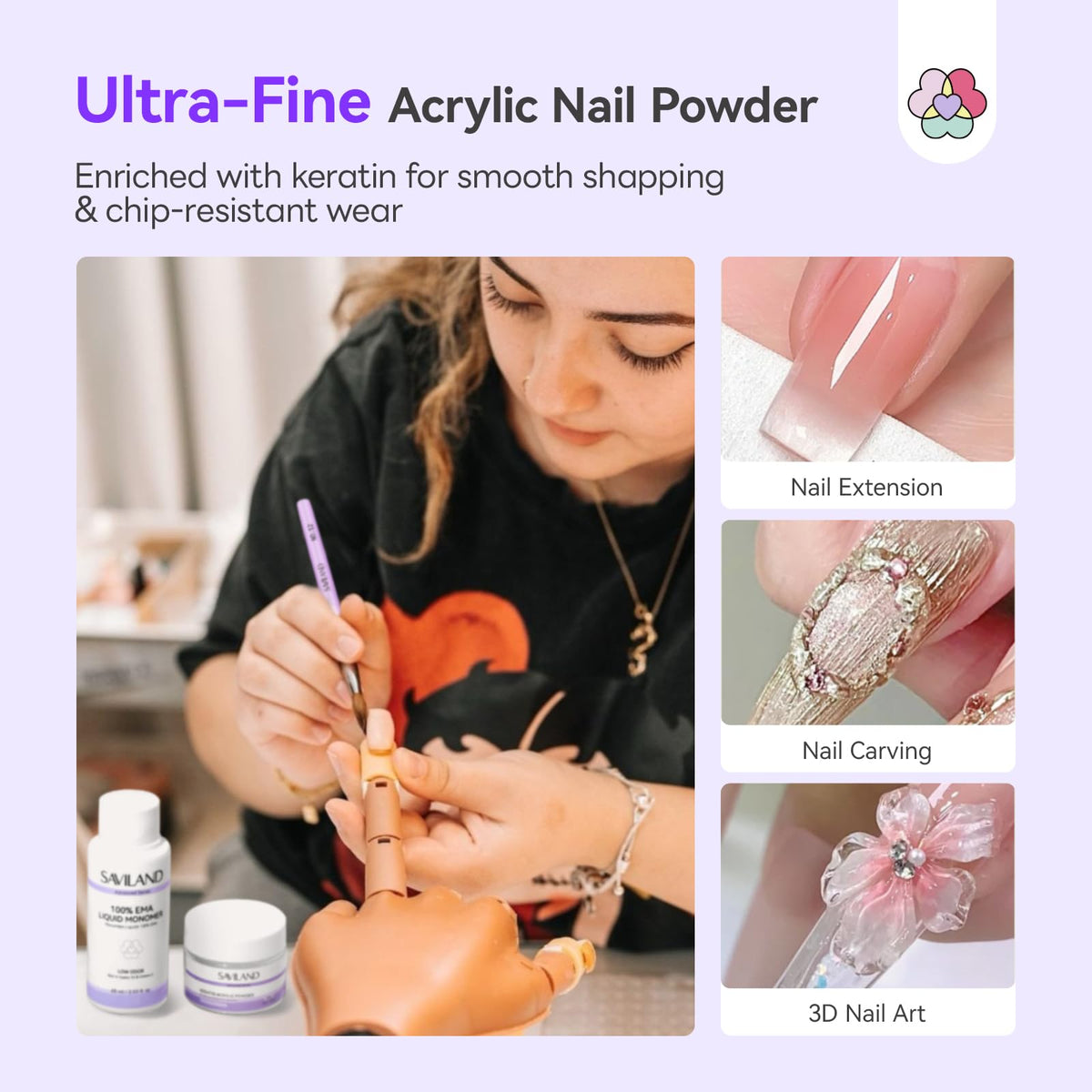 Saviland 30g clear acrylic powder jar for DIY nail sculpting.