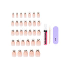 Medium length almond press on nails on hand