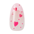 Top view of medium length almond press on nails on model hands