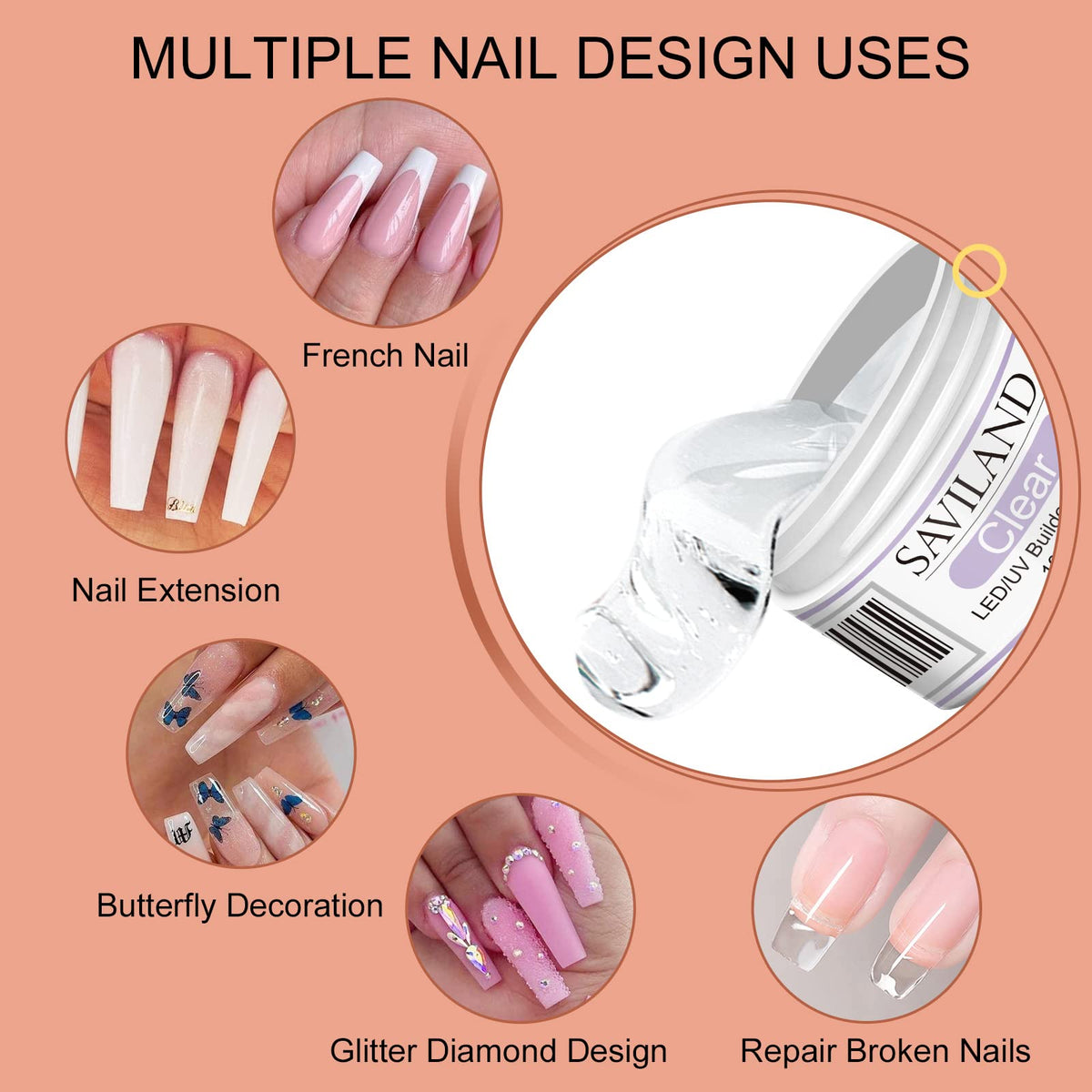 Professional nail brush and 100 piece nail forms included in kit