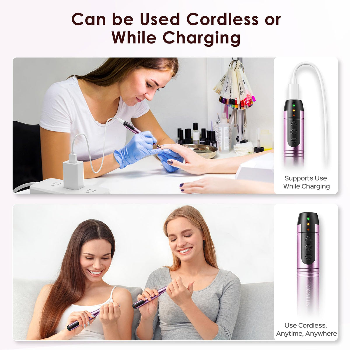 Side profile of Coslus portable electric nail drill