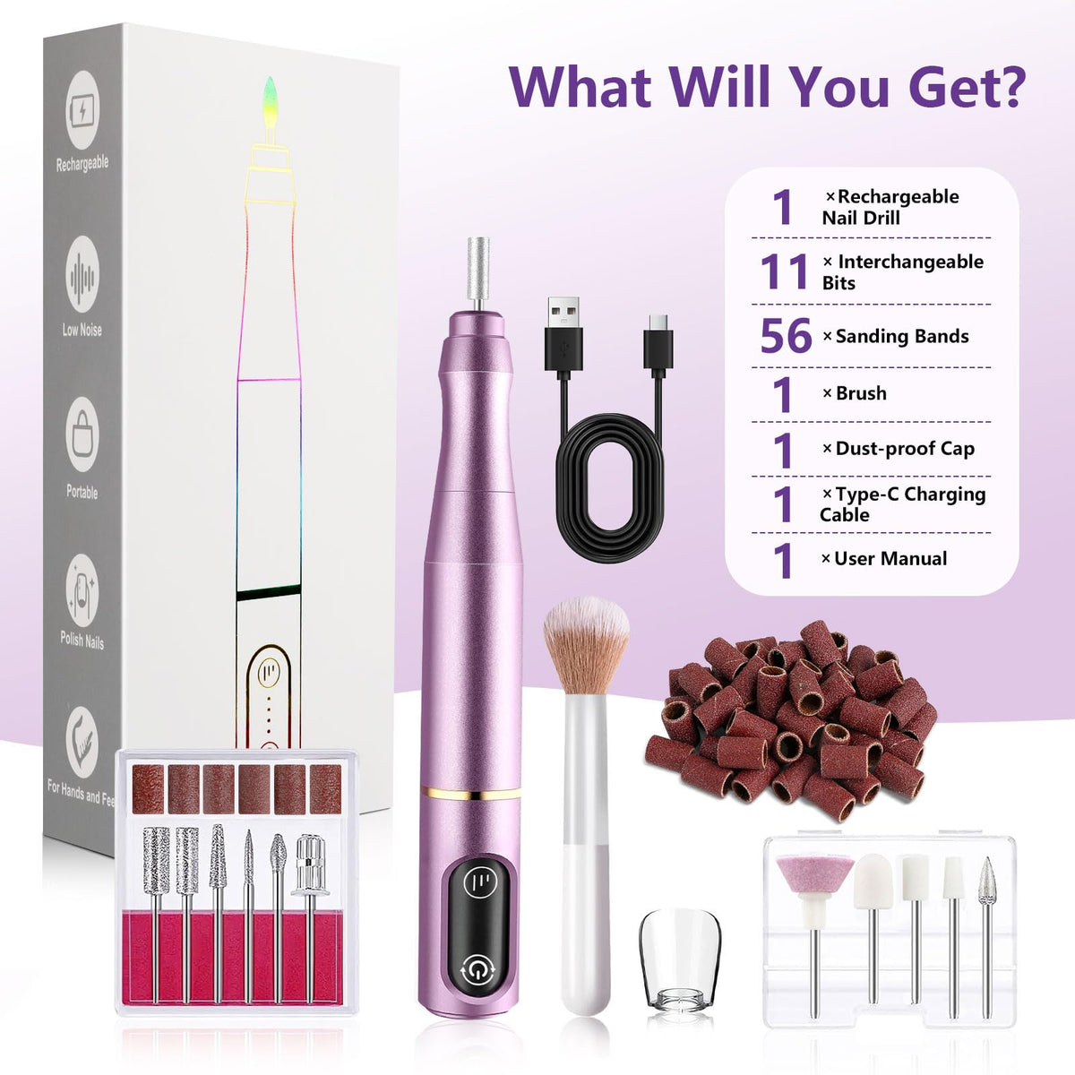 Professional grade Tuobeo e-file machine in purple finish