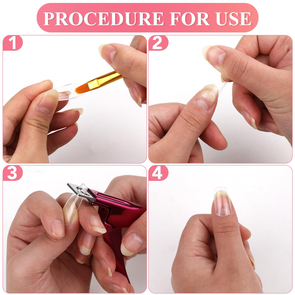 Durable stainless steel blade on pink false nail clipper tool