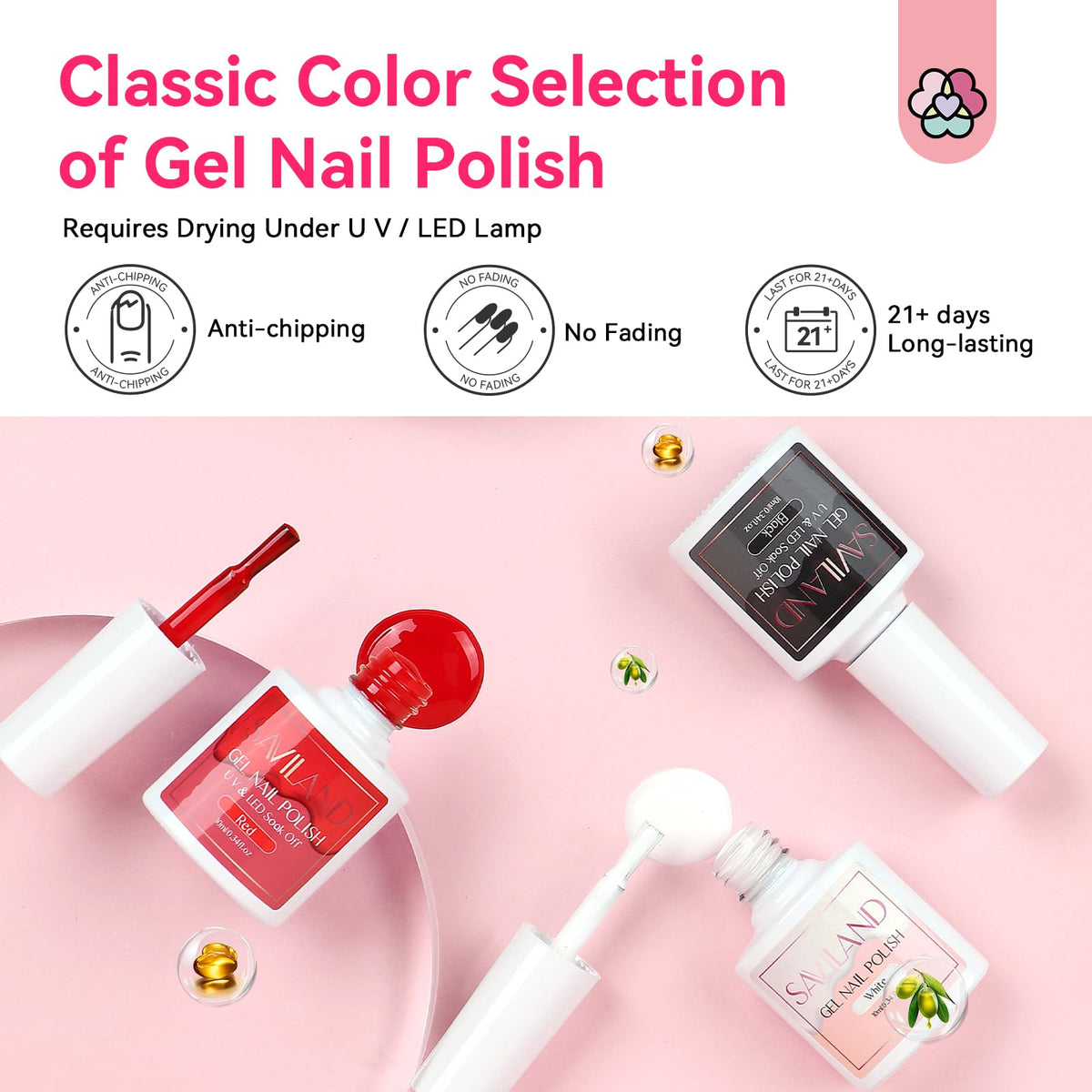 Saviland nail art glitter and decoration set for acrylic nails