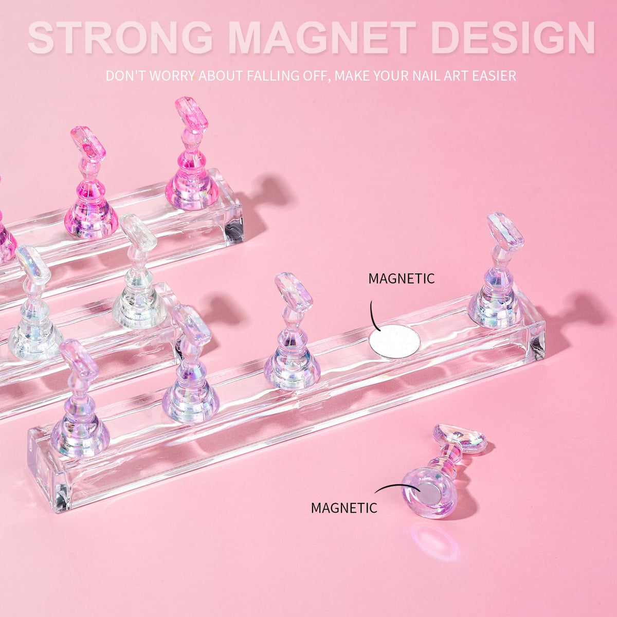 Magnetic acrylic bases for press on nail design